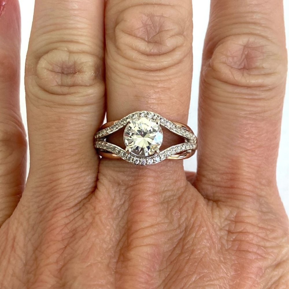 Sterling Silver 925 JA 10K Rose Gold 7MM Round Cubic Zirconia Ring Sz 7.75 - Picture 12 of 16